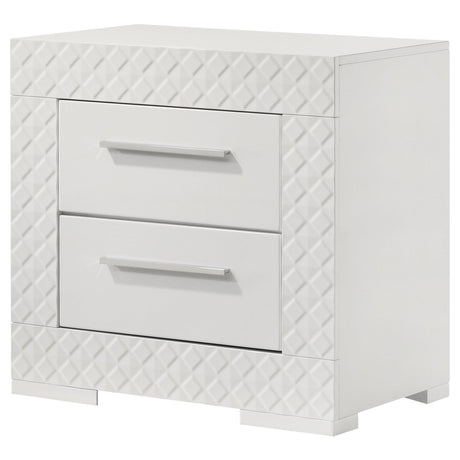 Detail of metal extension drawer glide on Ives nightstand