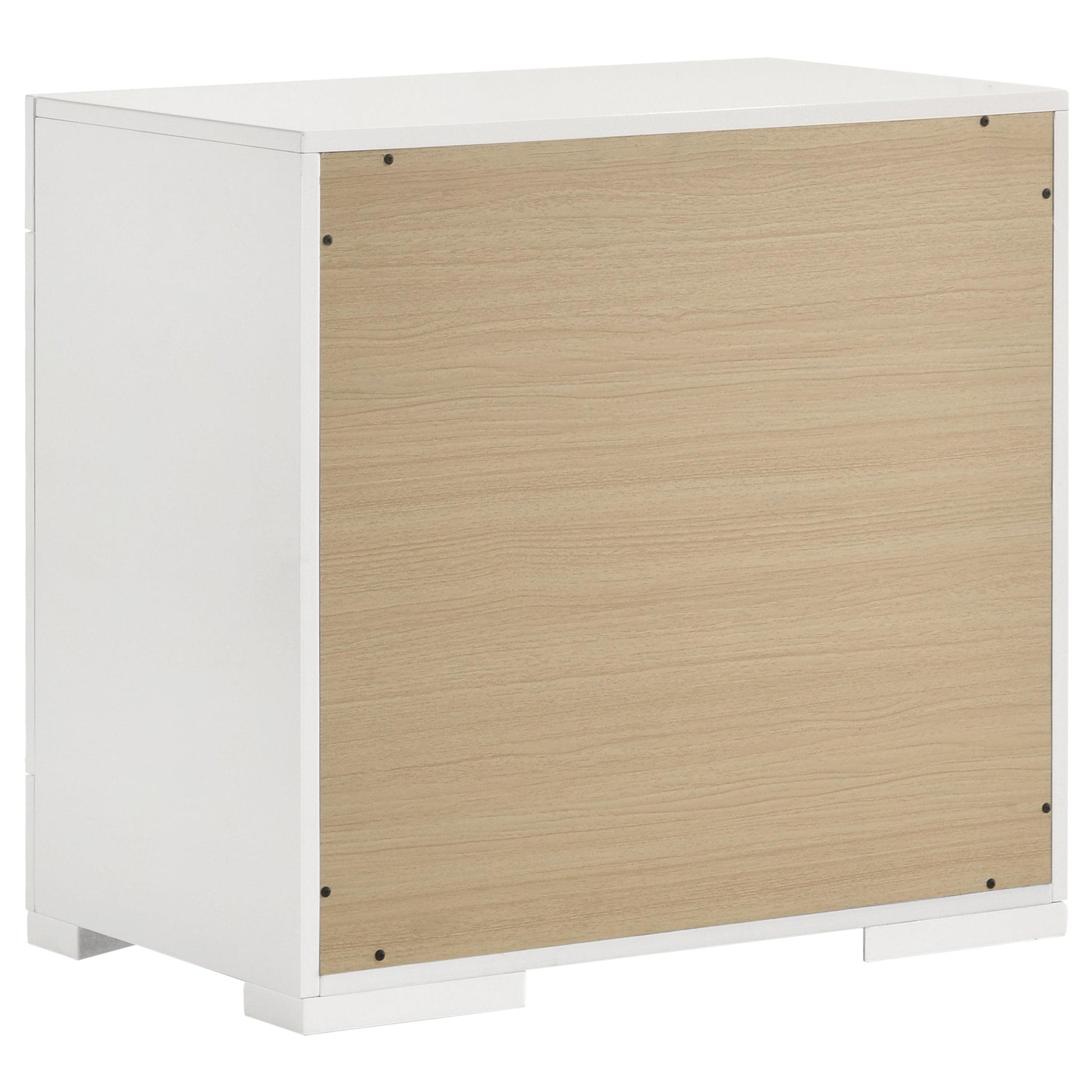 Back view of Ives 2-drawer white nightstand