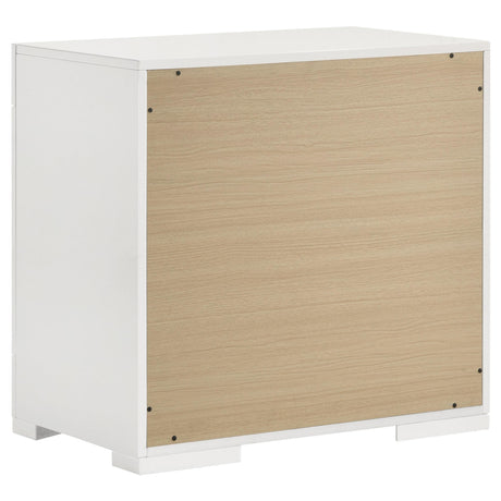 Back view of Ives 2-drawer white nightstand