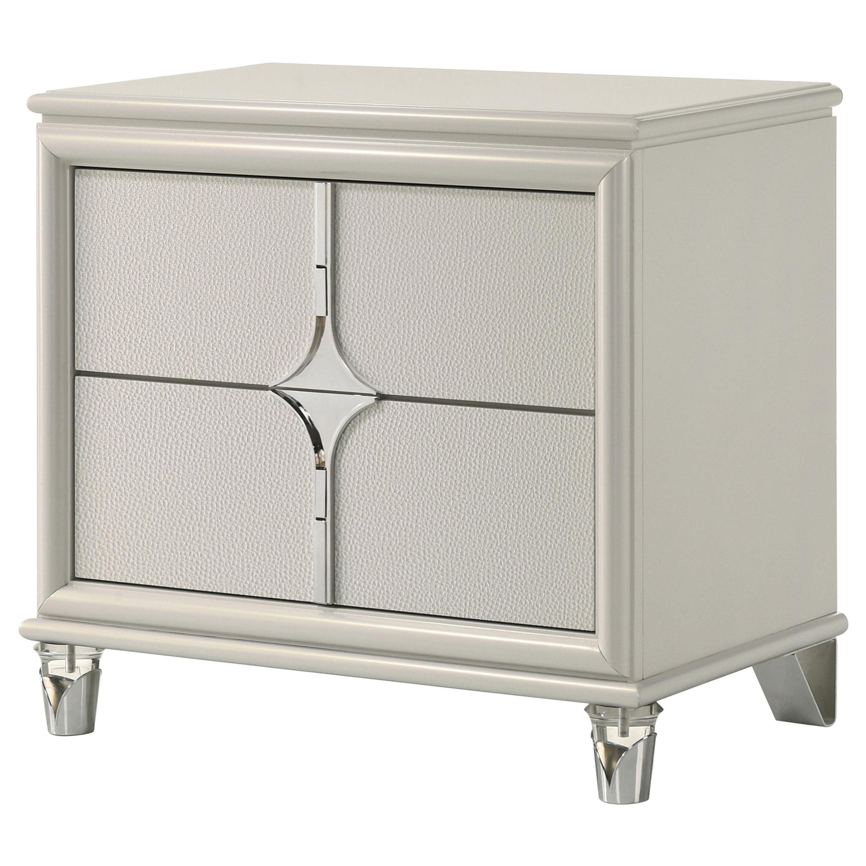 Side angle of Olivia 2 Drawer Nightstand in pearl white