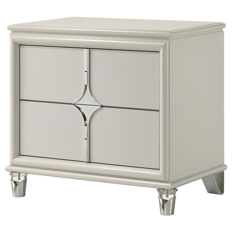 Side angle of Olivia 2 Drawer Nightstand in pearl white
