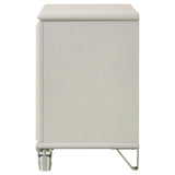 Top view of pearl white nightstand surface