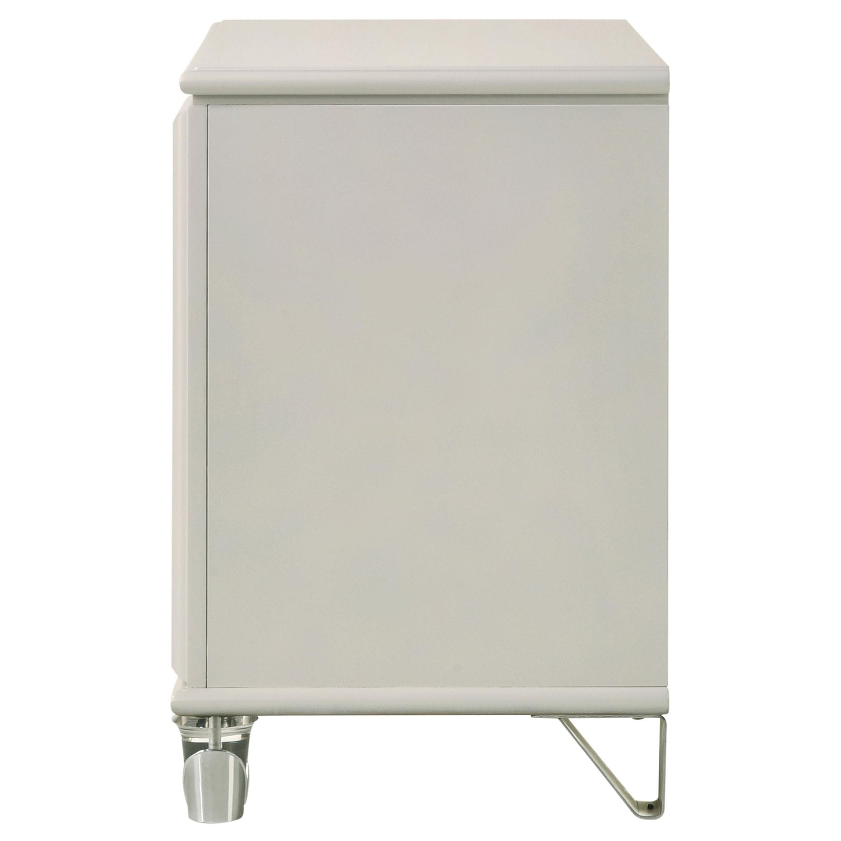 Top view of pearl white nightstand surface