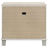 Pearl white nightstand in bedroom setting