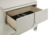 Pearl white nightstand hardware close-up
