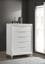 Side view of Marmore white bedroom chest