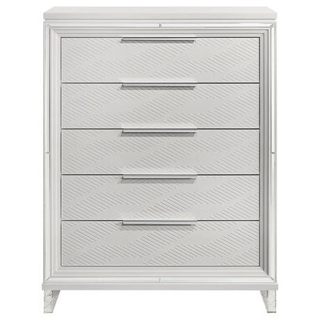 Close-up of drawer handle on Marmore chest