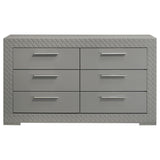 Side angle of grey high gloss dresser cabinet