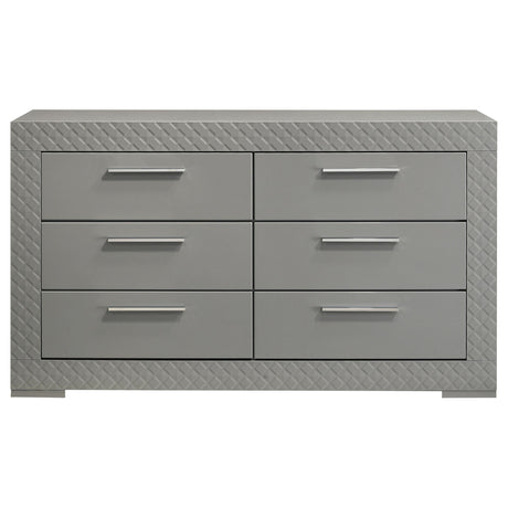 Side angle of grey high gloss dresser cabinet