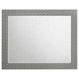 Close-up of Ives dresser mirror’s grey high gloss finish