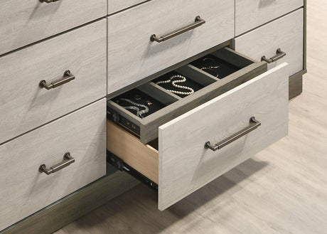 Fenwick 9-drawer grey oak dresser front view