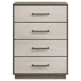 Side view of Fenwick 4-drawer chest in grey oak finish