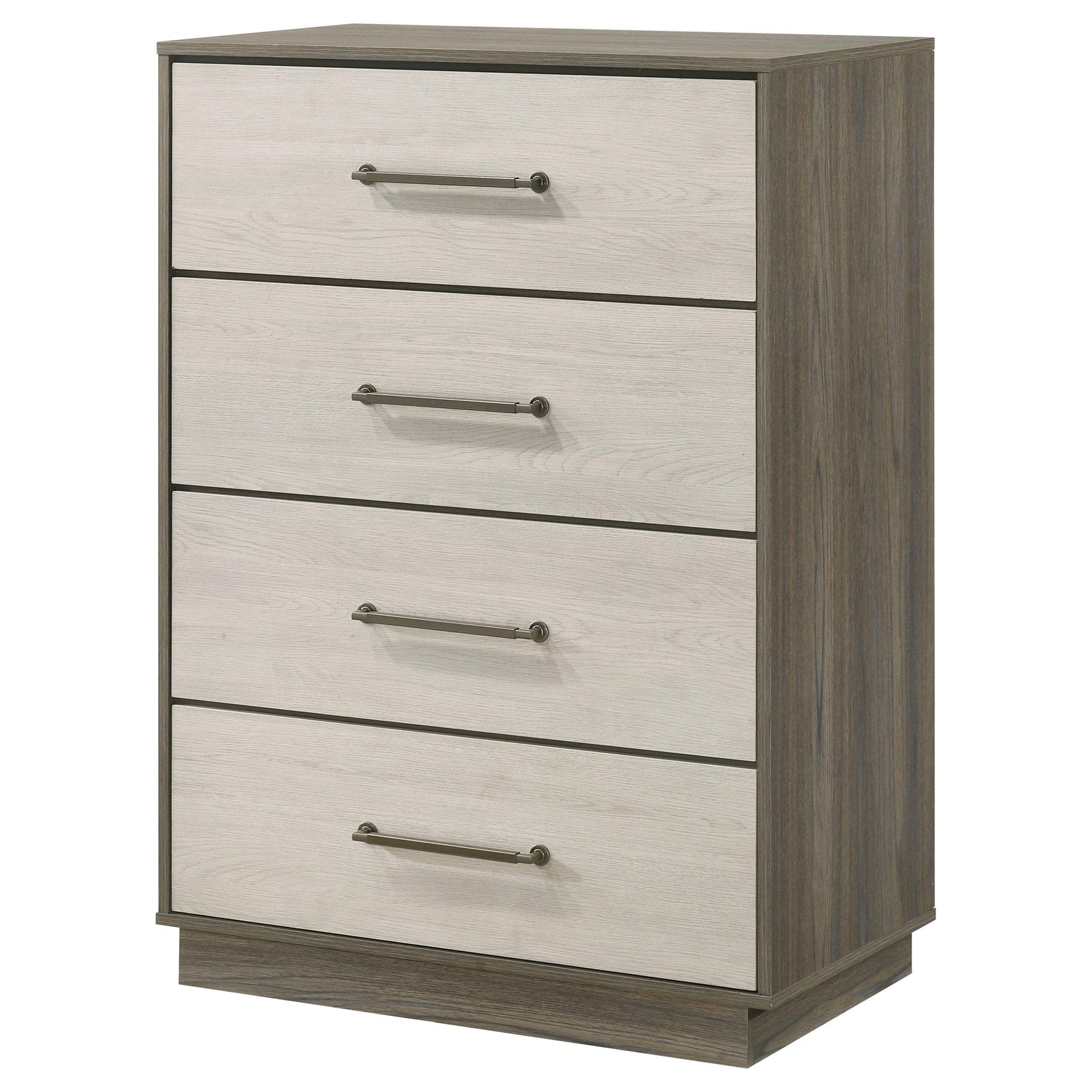 Close-up of metal extension drawer glides on Fenwick chest