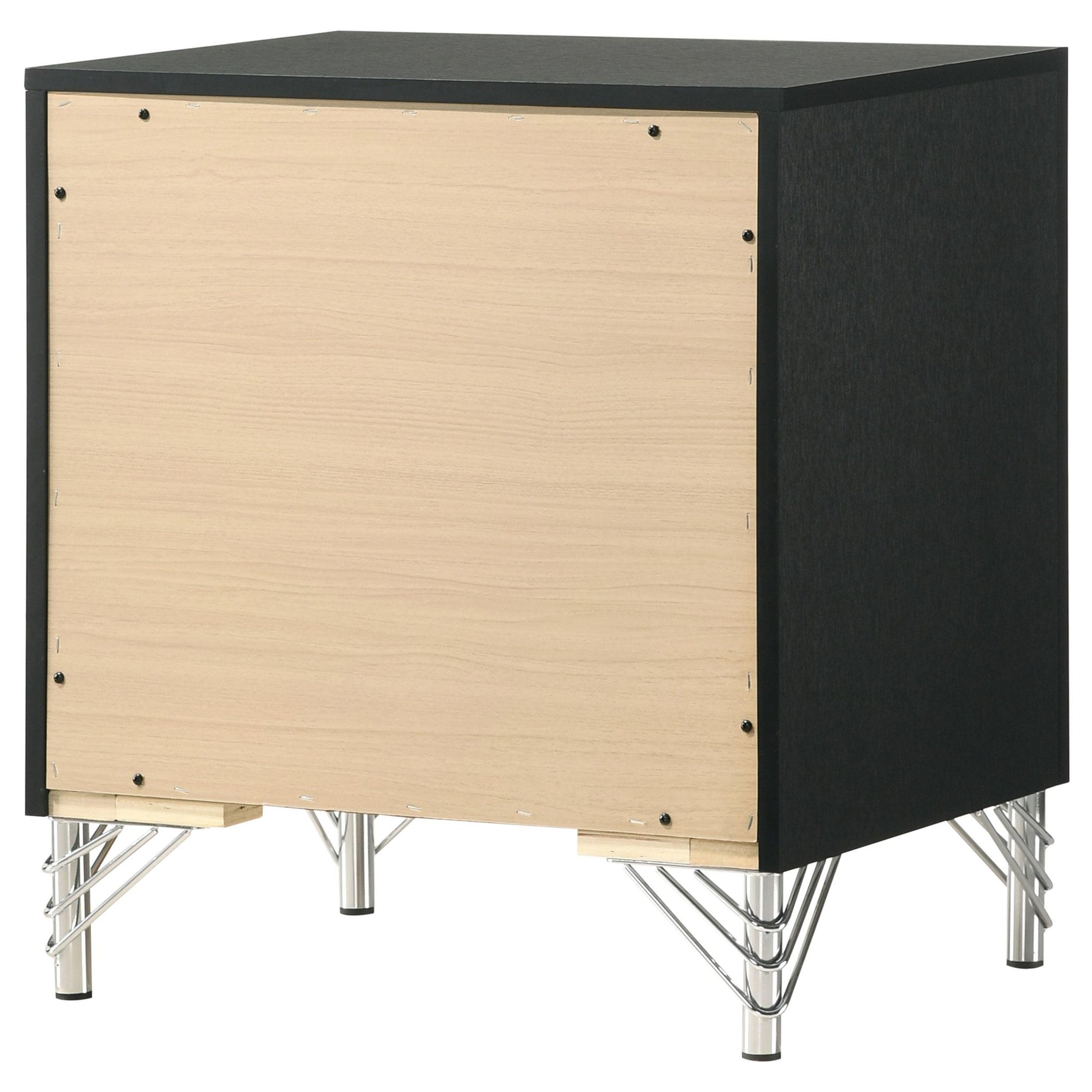 Angled side view of Lucia 2-drawer nightstand