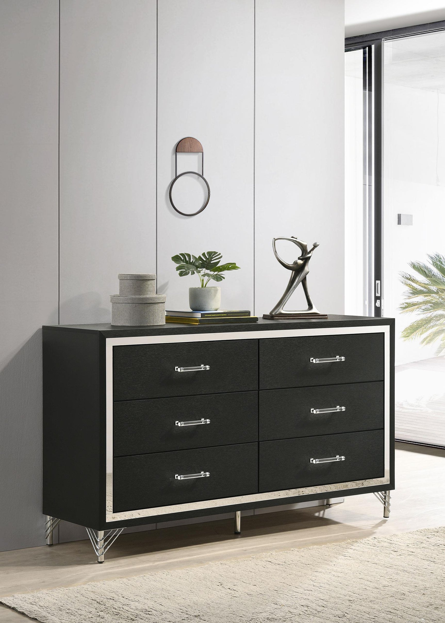 Lucia dresser six drawers open showing storage space