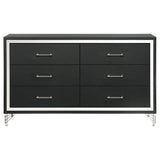 Side angle view of Lucia black 6-drawer dresser