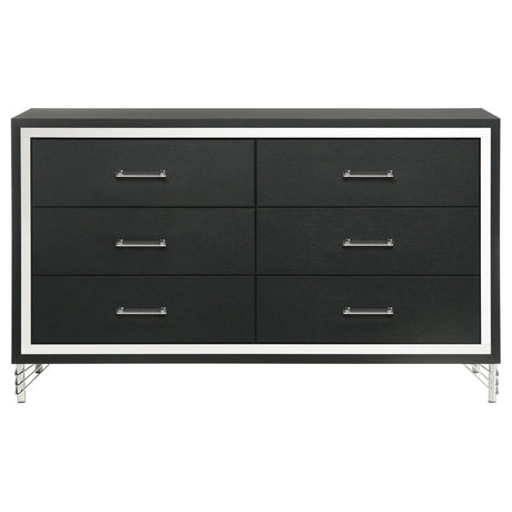 Side angle view of Lucia black 6-drawer dresser