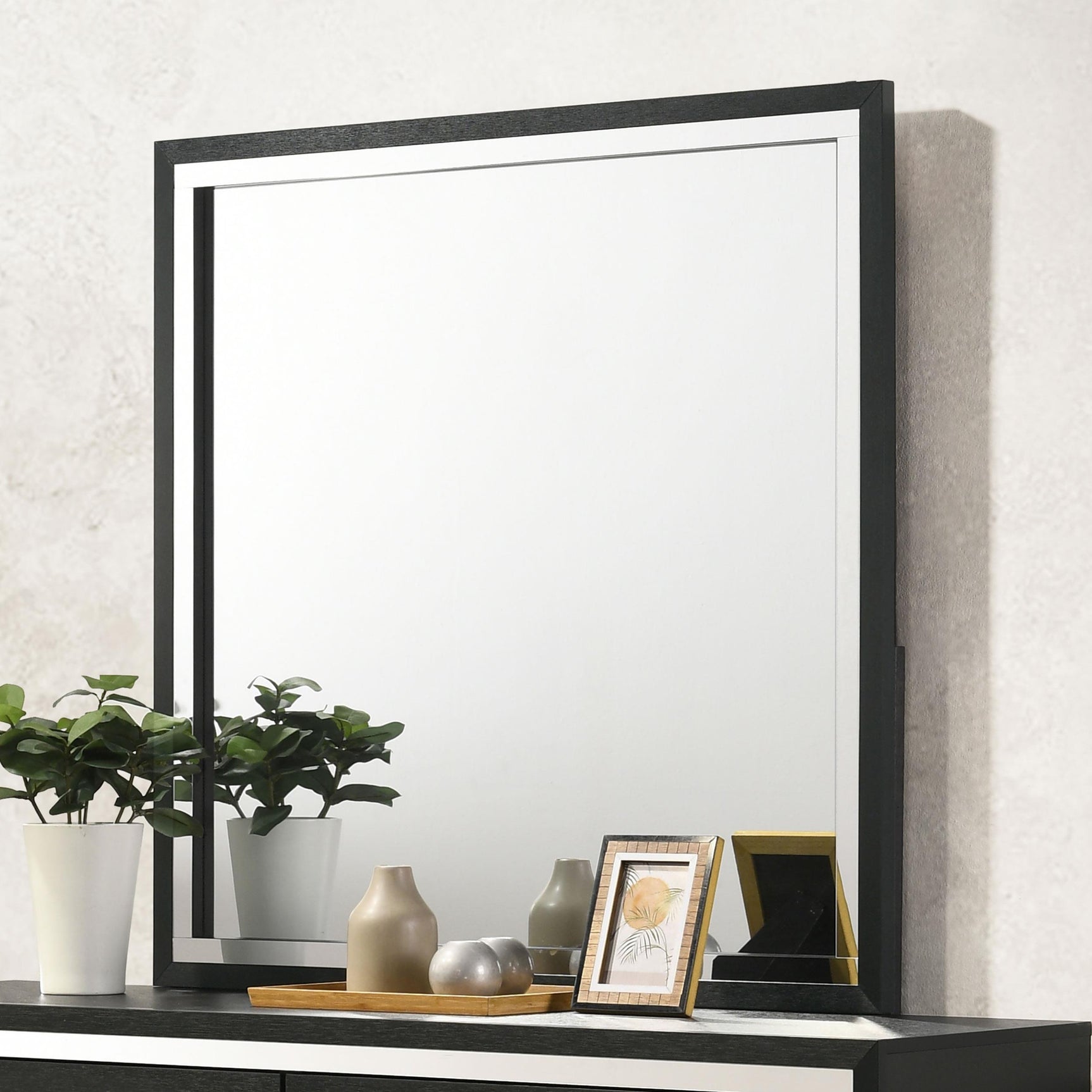Close-up of Lucia dresser mirror black frame