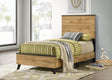 Kaywood twin panel bed side angle in natural pine