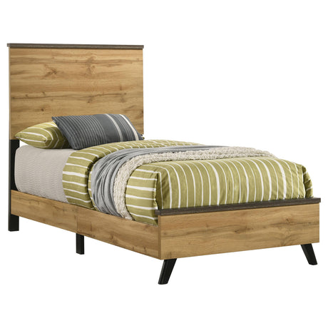 Close-up of Kaywood bed panel detail in natural pine