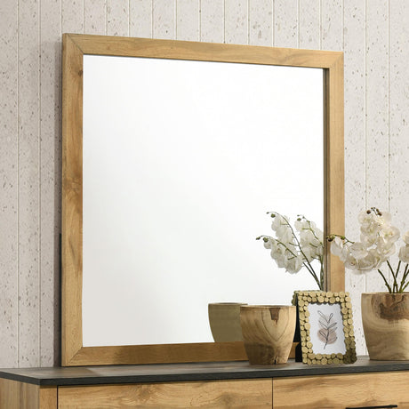 Kaywood Dresser Mirror side angle showing textured wood grain