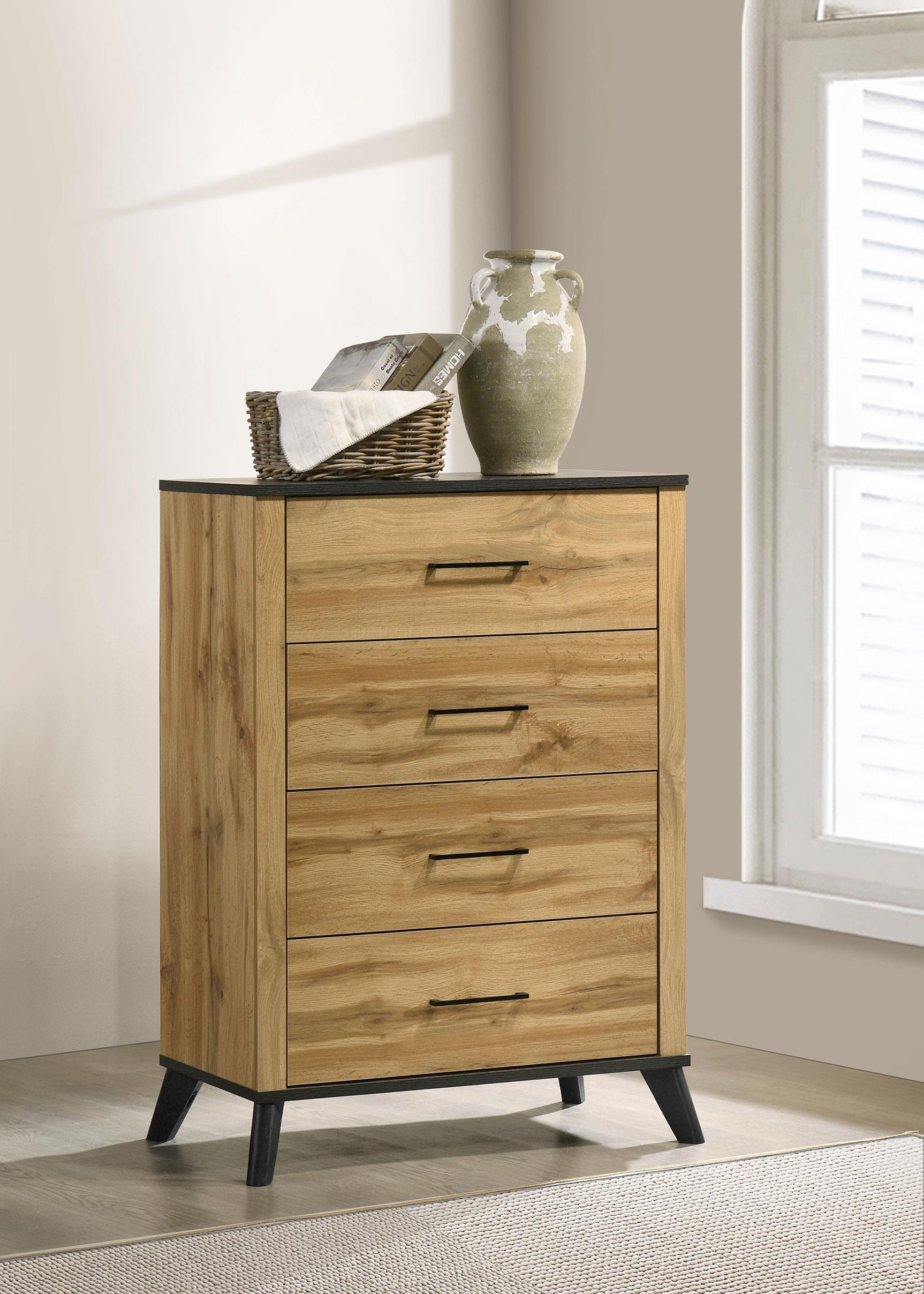 Kaywood chest side angle showing drawer detail