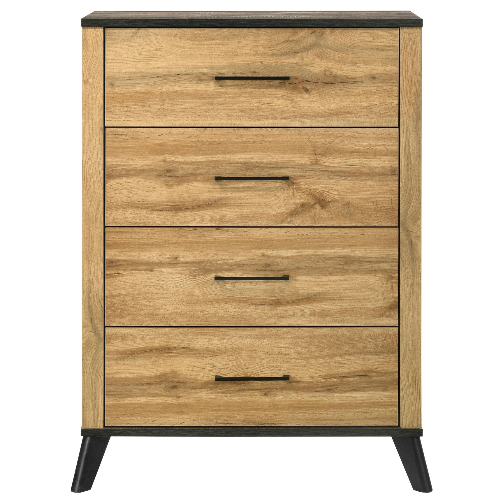 Close-up of matte black metal handle on Kaywood chest