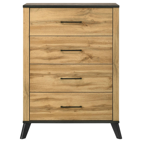 Close-up of matte black metal handle on Kaywood chest