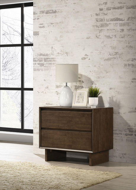Side angle of Glenwood nightstand with wood grain detail