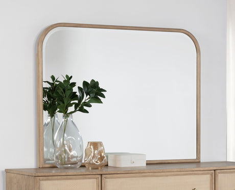 Kailani Dresser Mirror close-up of beige oak oak veneer frame
