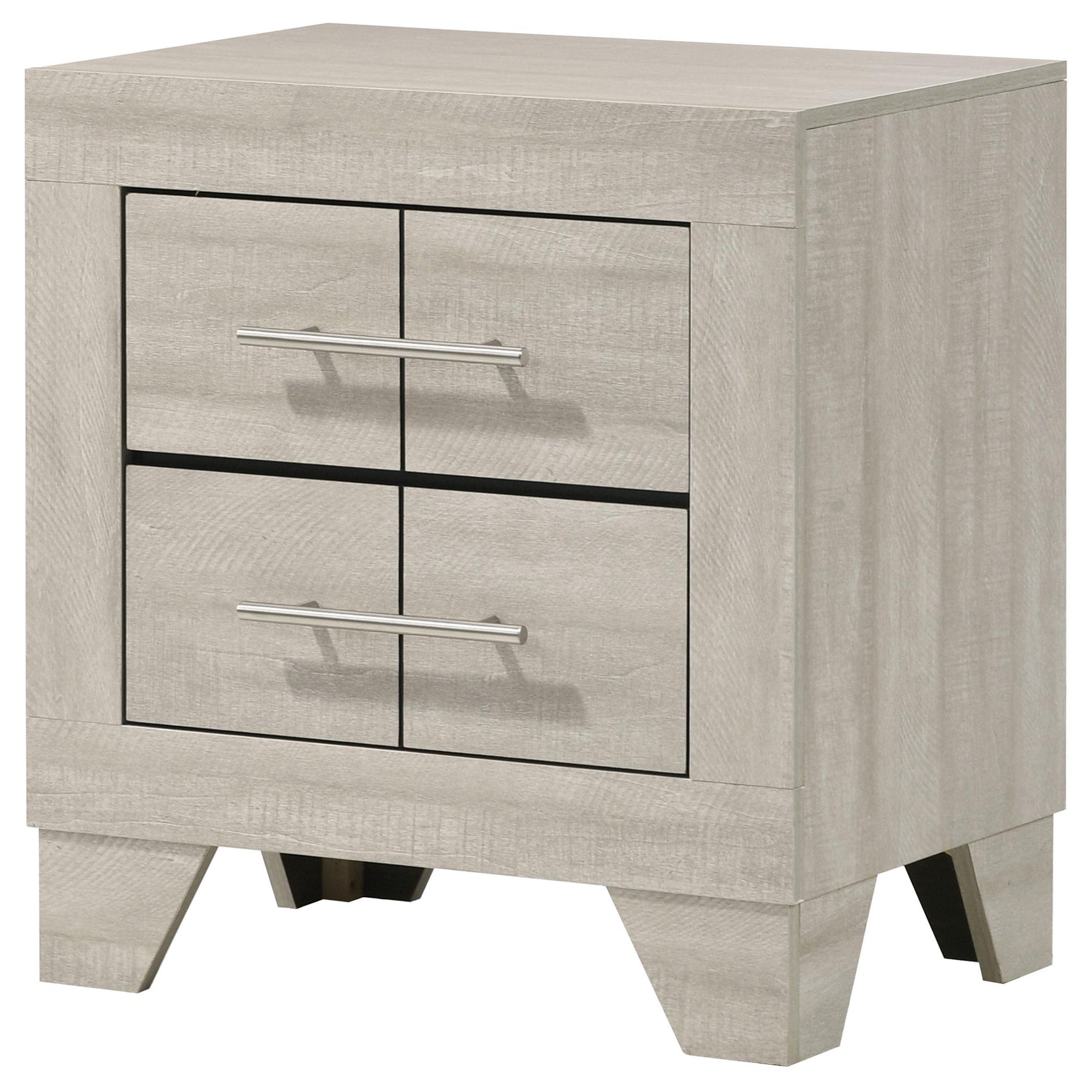Close-up of polished nickel handle on Trenton nightstand