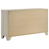 Top surface of dresser with rustic cream finish