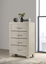 Side angle of Trenton 4-Drawer Rustic Cream Bedroom Chest