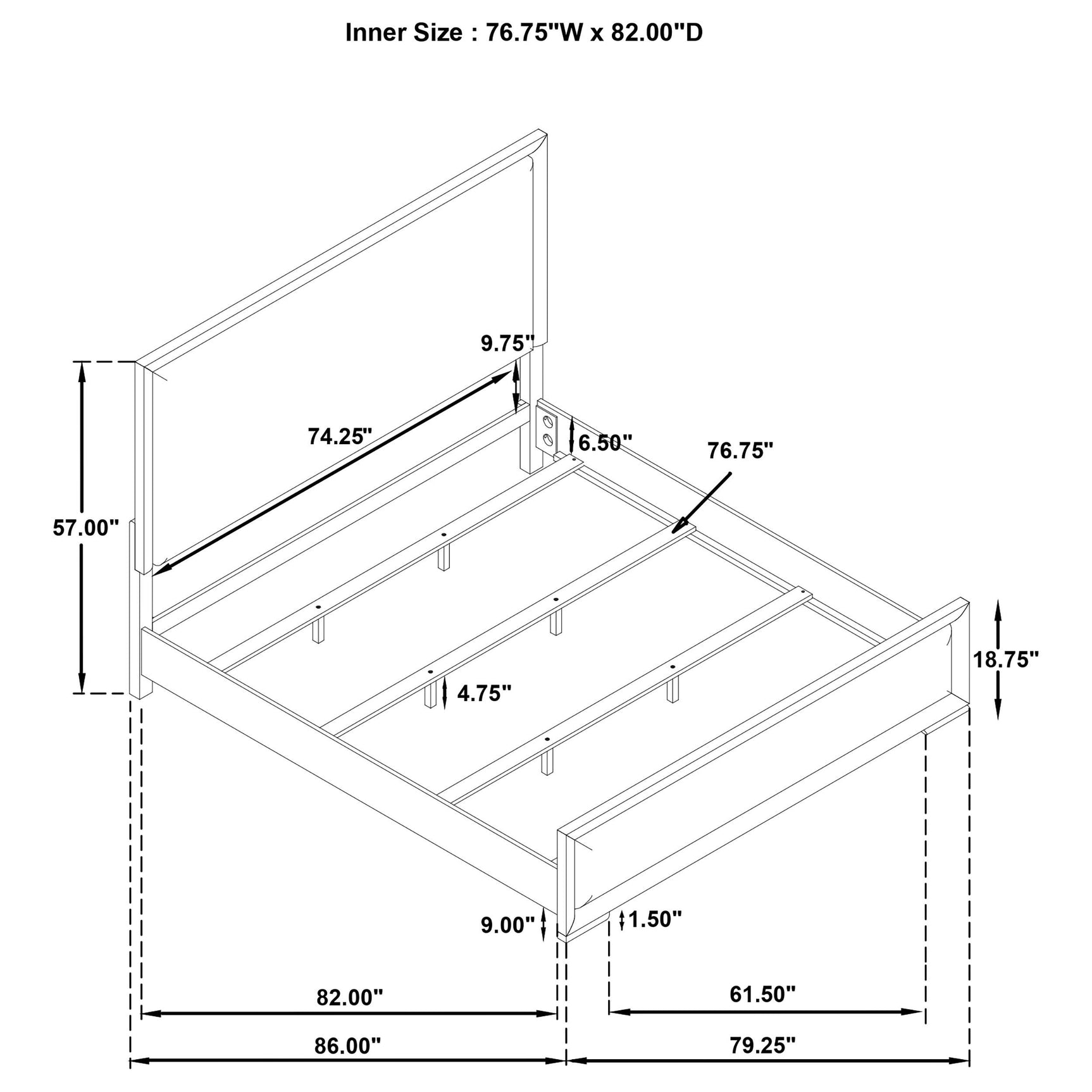 Gracemont Eastern King Panel Bed front view in grey and white