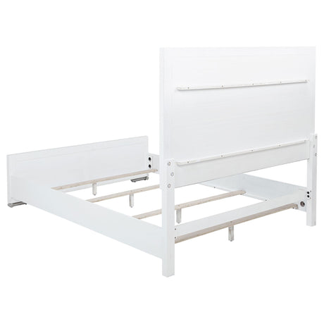 Gracemont queen bed showing fabric texture and border