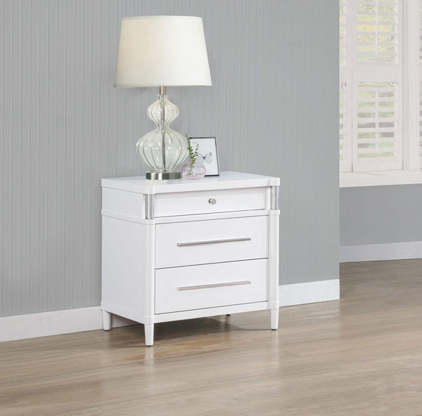 Gracemont nightstand side angle showing metal accents