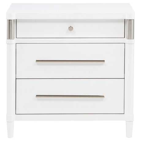 Top drawer open with felt lining and cord access