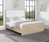 Side angle of Ladera Queen Panel Bed in light elm finish