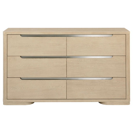 Side view of Ladera 6-drawer dresser in light elm