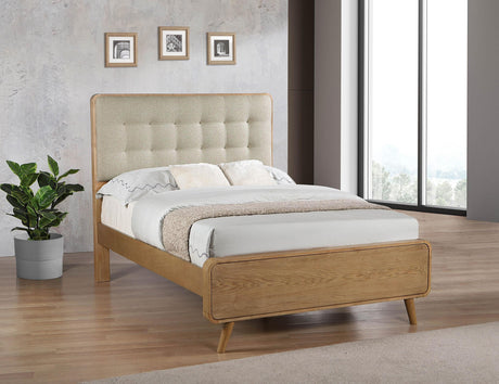 Full bed side angle showing tapered legs