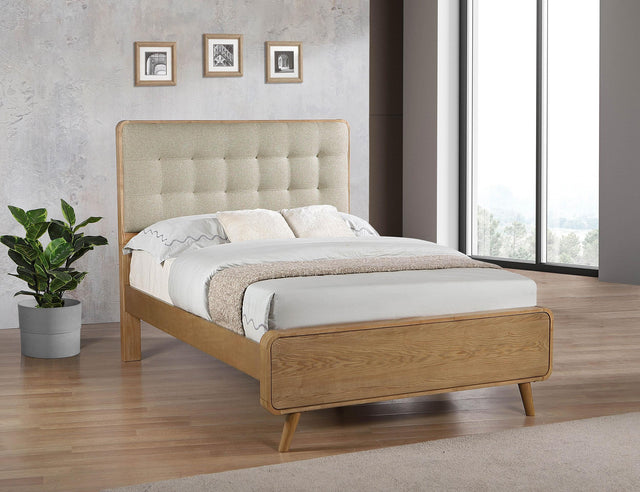 Full bed side angle showing tapered legs