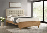 Side angle of the Robyn Wood King Platform Bed showing tapered legs