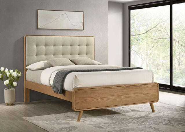 Side angle of the Robyn Wood King Platform Bed showing tapered legs