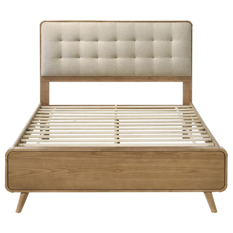 Low-profile footboard detail of Robyn Wood Eastern King Bed