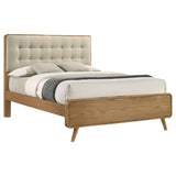 Close-up of square tufted upholstered headboard on Robyn Queen Bed