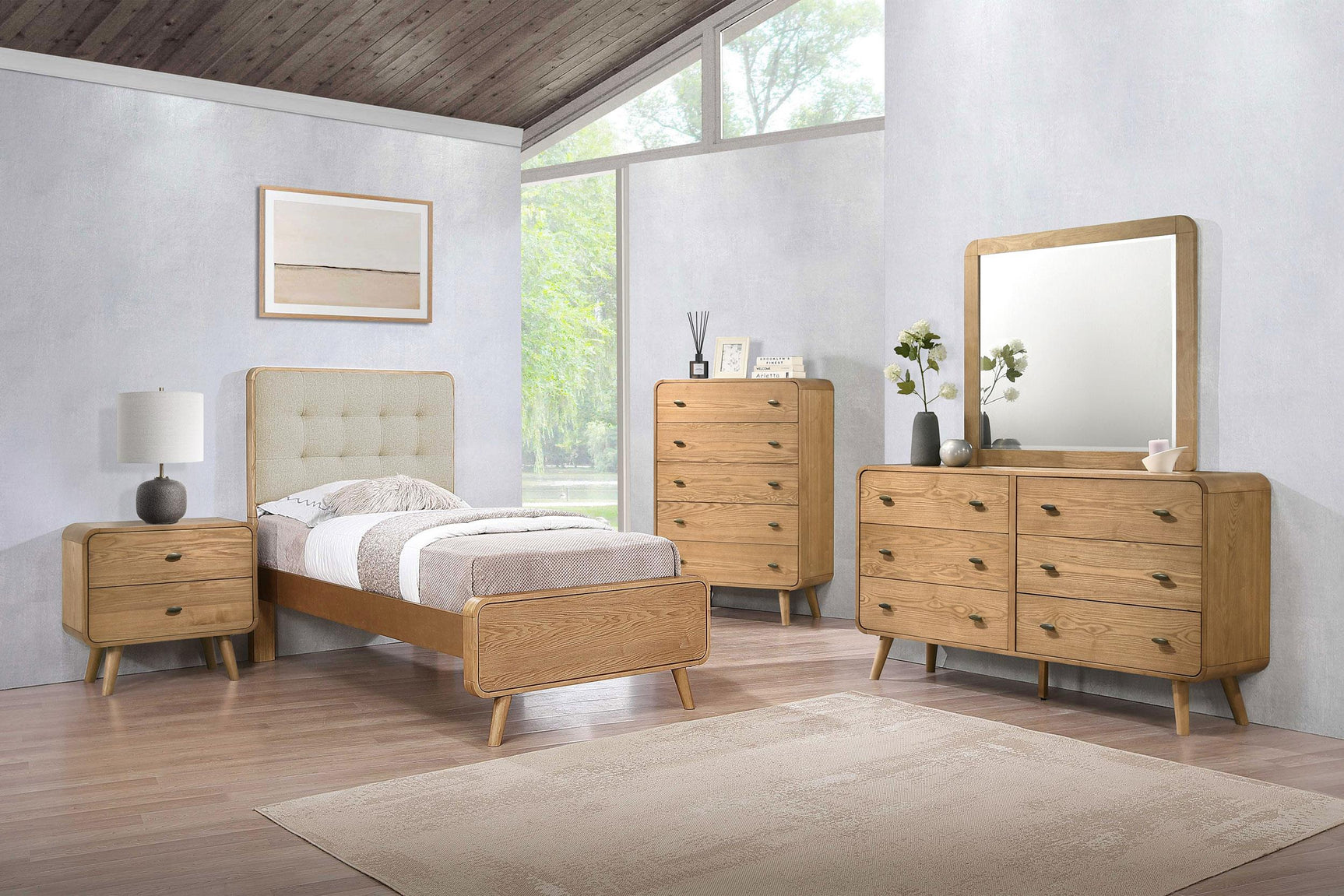 Bed in cozy bedroom setting