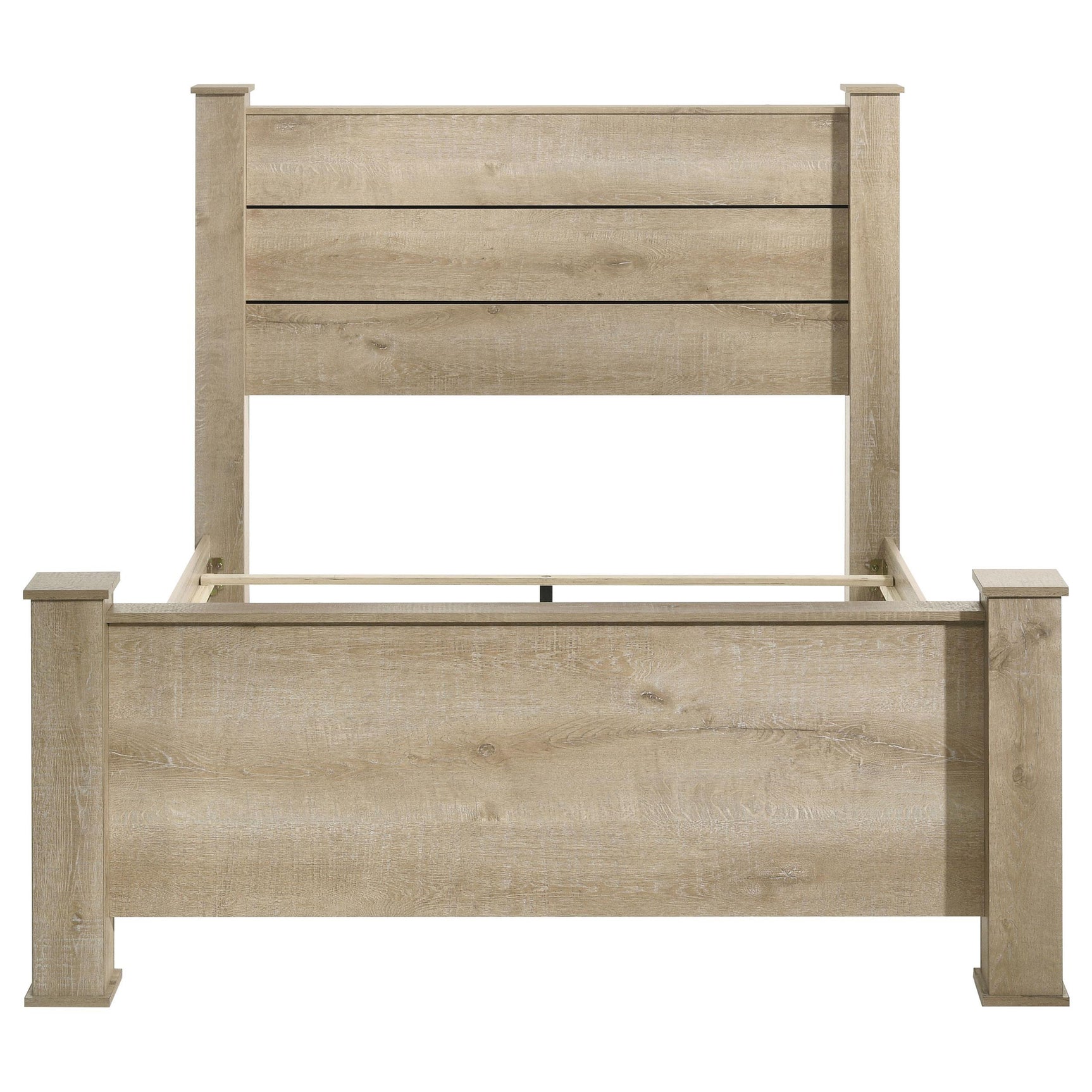 Close-up of wood grain and finish on bed frame
