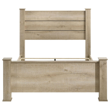 Close-up of wood grain and finish on bed frame
