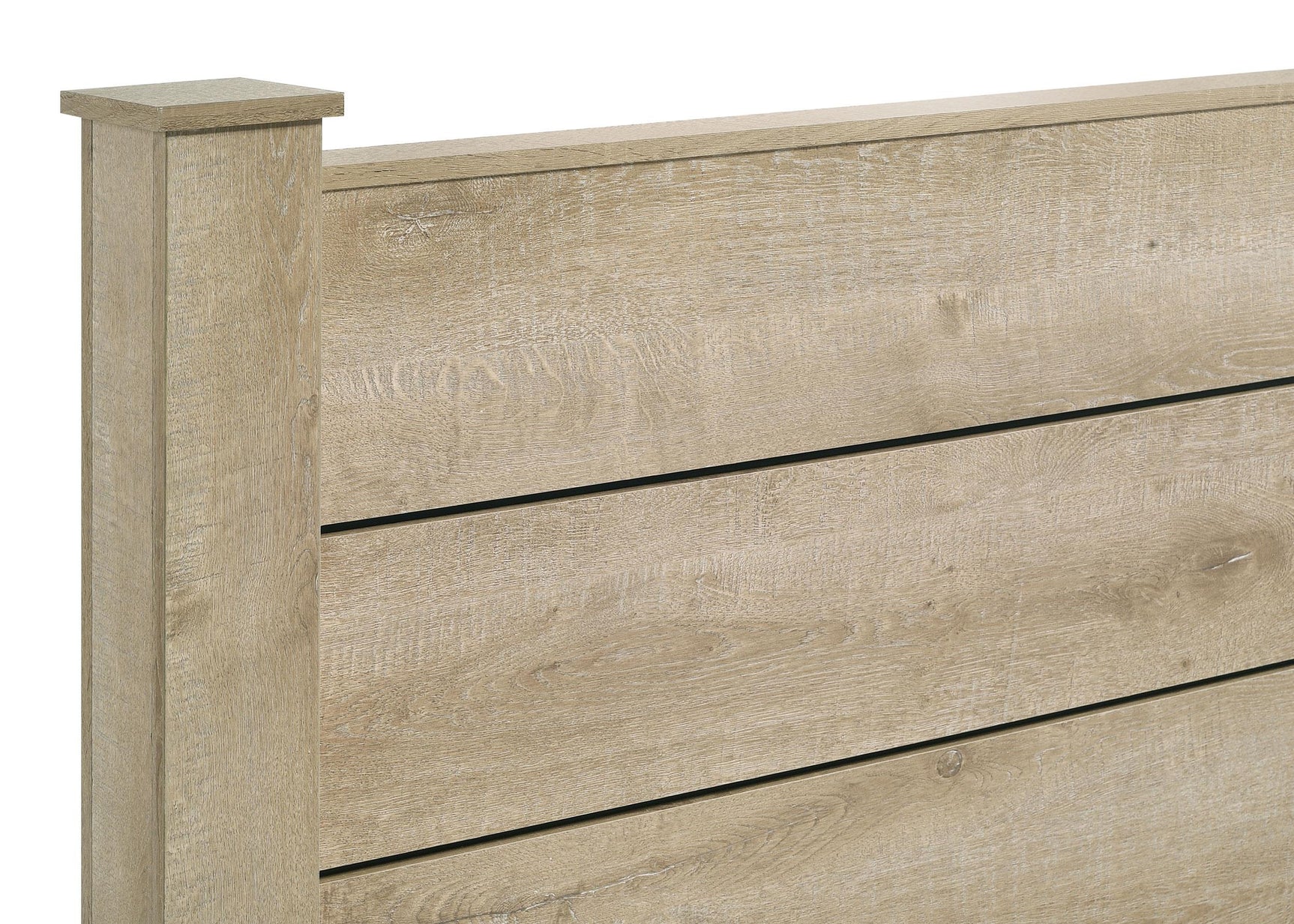 Support legs with levelers beneath Oakglen bed frame