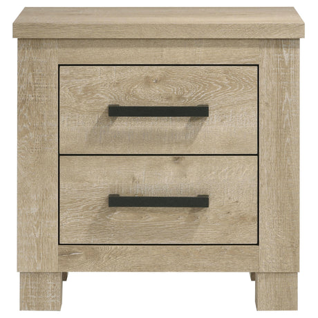 Close-up of dark bronze drawer handles